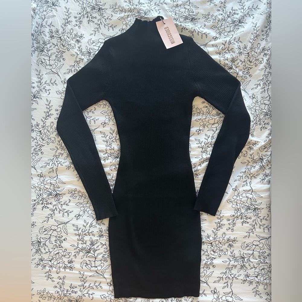 Rib dress black high neck